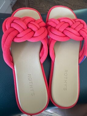 Rothy's Pink red Braided Knot Slide sandals